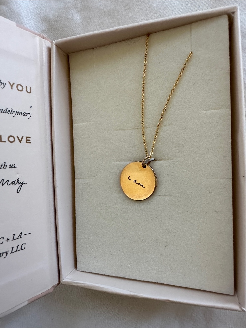 Made by Mary New Gold Round 'I am' Pendant Necklace - Minimal Everyday Layering